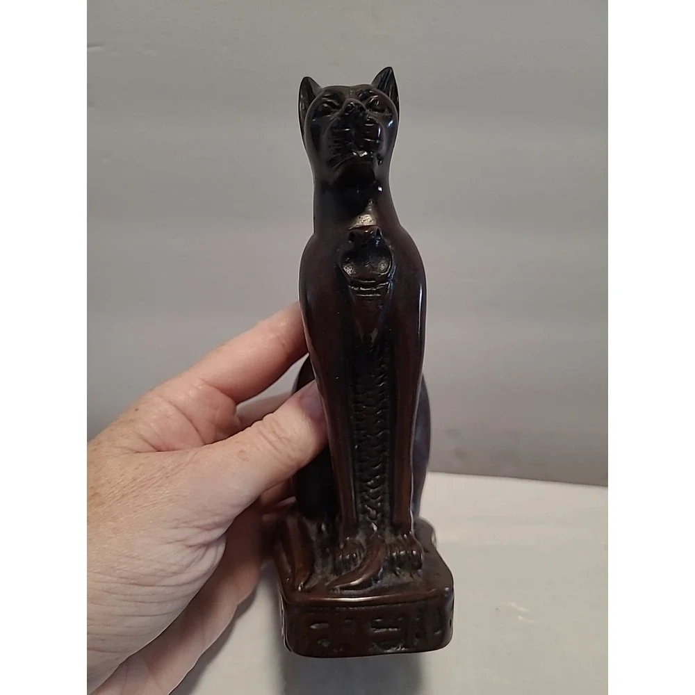 Vintage Carved Brown Bastet Egyptian Cat Figurine 6